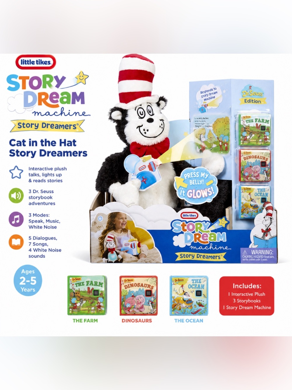 NIB Story Dream Machine Dr. Seuss The Cat in the Hat Plush - Black, White & Red